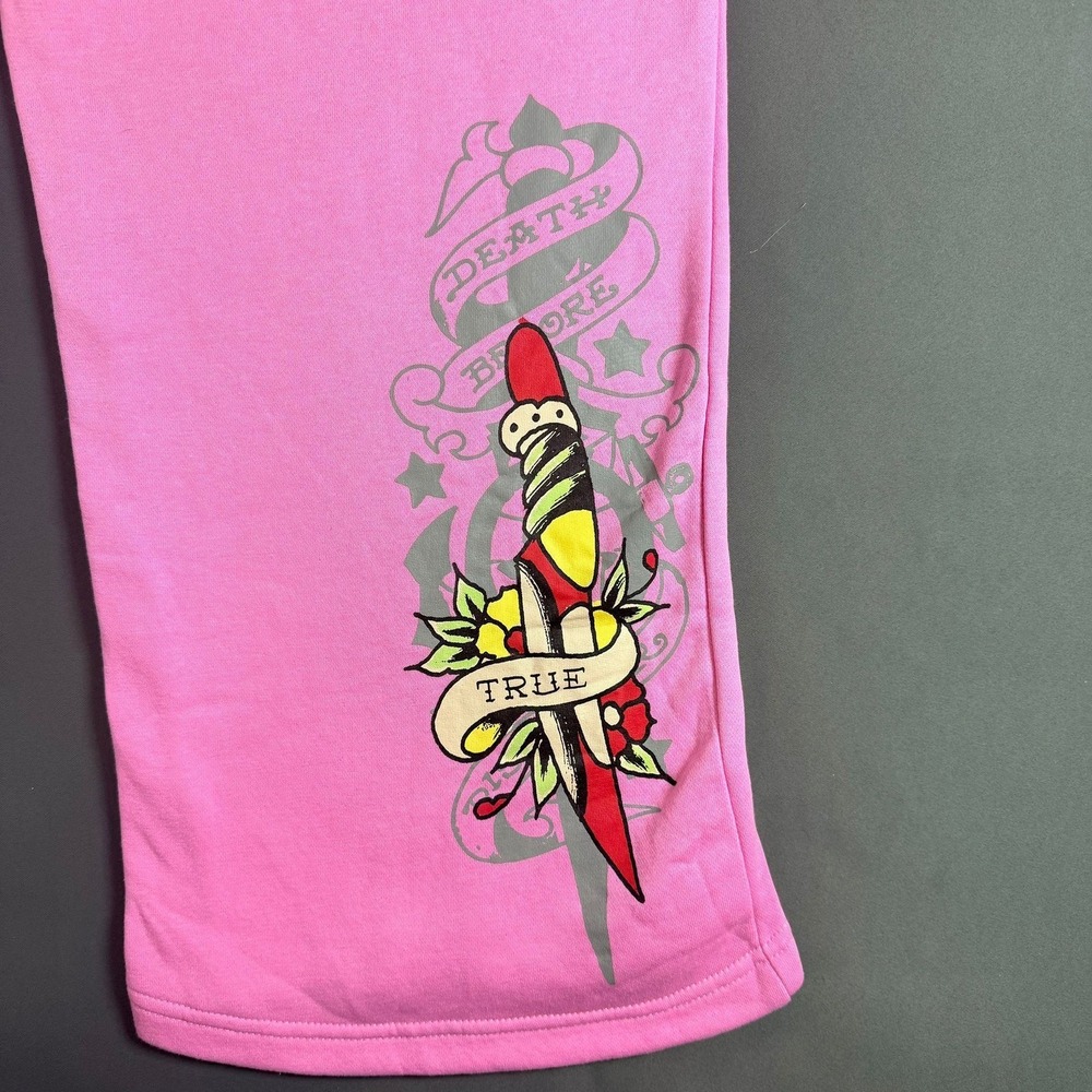 Y2K Ed Hardy Wide-Leg Sweatpants EHW8200-24 Bubble Gum Pink XL Extra Large - Picture 5 of 11